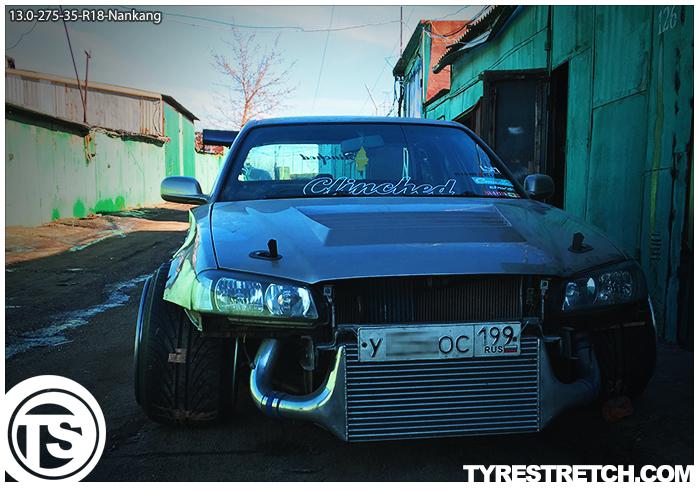 An example of tyre stretch: 275/35 R18 on 13.0J – NANKANG