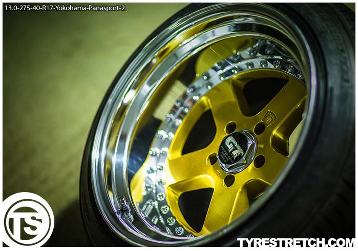 An example of tyre stretch: 275/40 R17 on 13.0J – YOKOHAMA (PANASPORT)