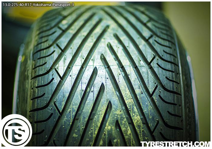 An example of tyre stretch: 275/40 R17 on 13.0J – YOKOHAMA (PANASPORT)