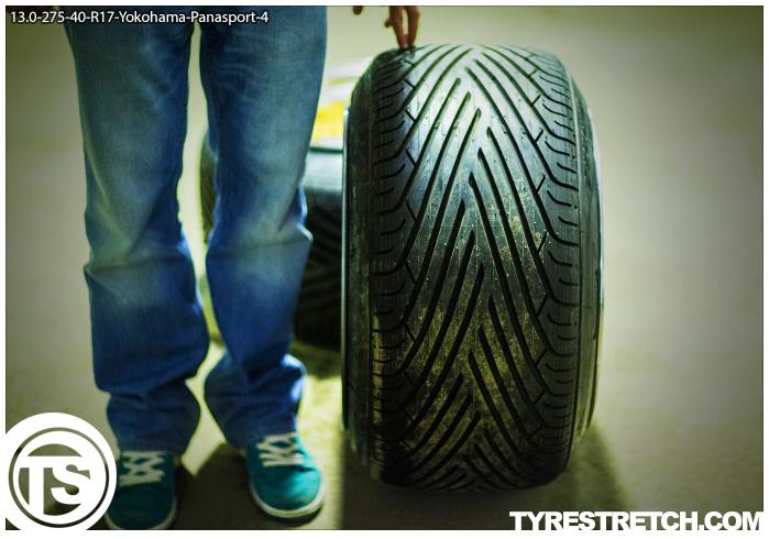 An example of tyre stretch: 275/40 R17 on 13.0J – YOKOHAMA (PANASPORT)