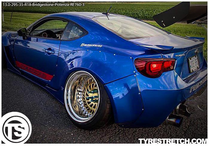 An example of tyre stretch: 295/35 R18 on 13.0J – BRIDGESTONE