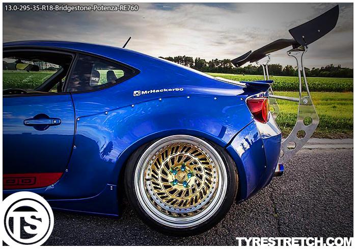 An example of tyre stretch: 295/35 R18 on 13.0J – BRIDGESTONE