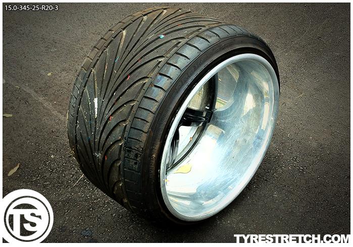 An example of tyre stretch: 345/25 R20 on 15.0J – TOYO