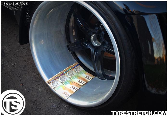 An example of tyre stretch: 345/25 R20 on 15.0J – TOYO