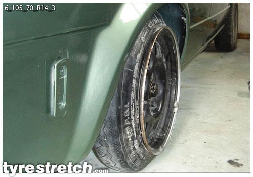 An example of tyre stretch: 105/70 R14 on 6.0J