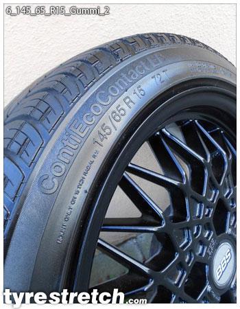 An example of tyre stretch: 145/65 R15 on 6.0J