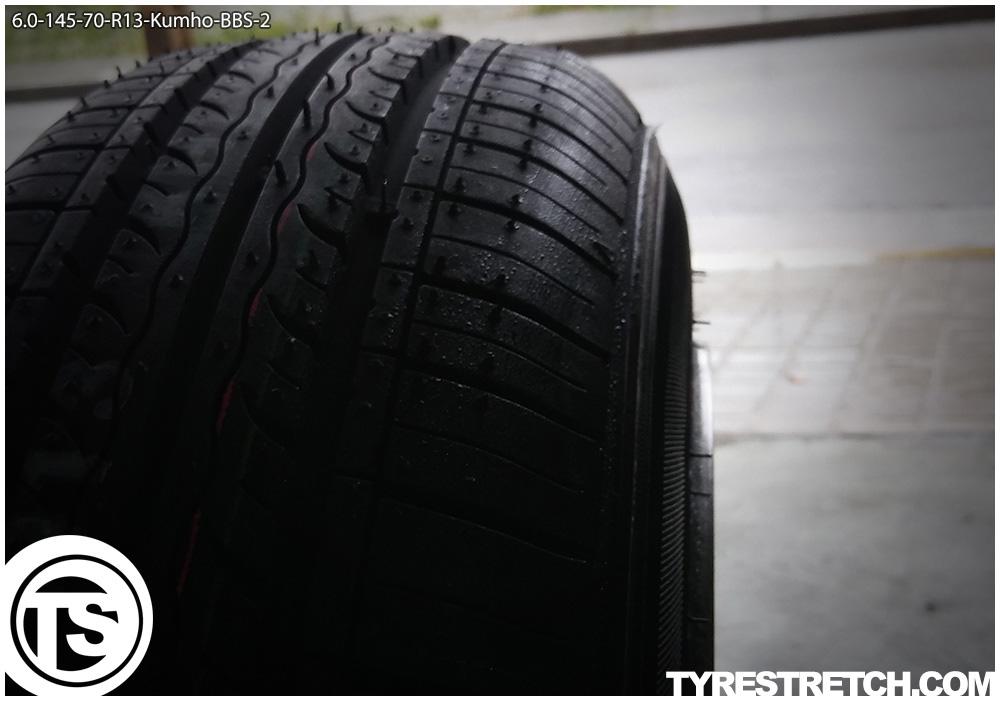 An example of tyre stretch: 145/70 R13 on 6.0J – KUMHO (BBS)