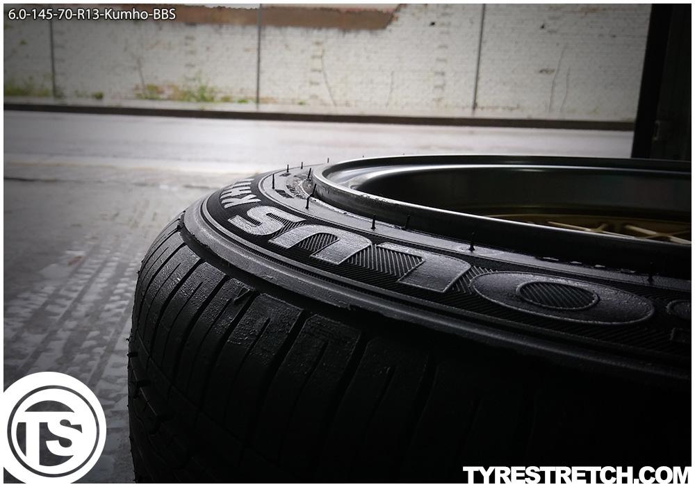 An example of tyre stretch: 145/70 R13 on 6.0J – KUMHO (BBS)