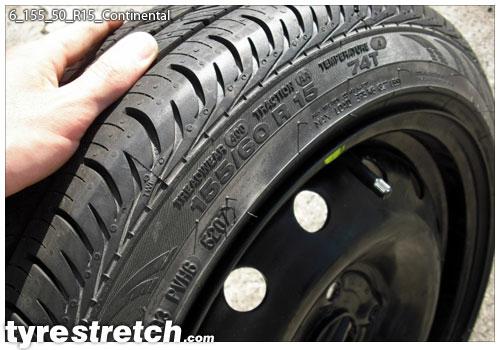 An example of tyre stretch: 155/50 R15 on 6.0J – CONTINENTAL