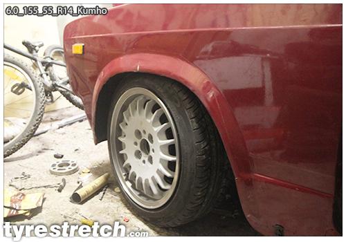 An example of tyre stretch: 155/55 R14 on 6.0J – KUMHO