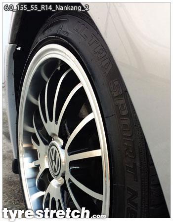An example of tyre stretch: 155/55 R14 on 6.0J – NANKANG