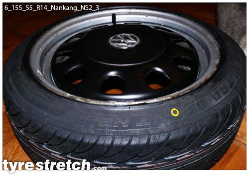 An example of tyre stretch: 155/55 R14 on 6.0J – NANKANG