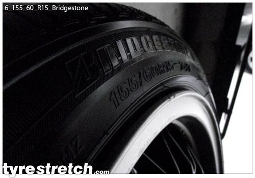 An example of tyre stretch: 155/60 R15 on 6.0J – BRIDGESTONE