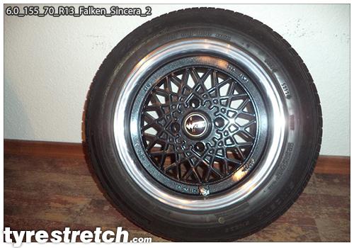 An example of tyre stretch: 155/70 R13 on 6.0J – FALKEN
