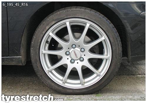 An example of tyre stretch: 195/45 R16 on 6.0J