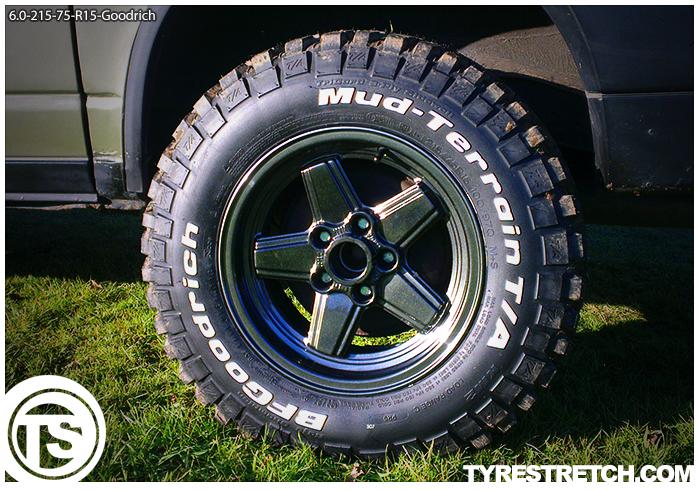 An example of tyre stretch: 215/75 R15 on 6.0J – GOODRICH