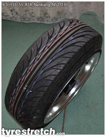 An example of tyre stretch: 155/55 R14 on 6.5J – NANKANG