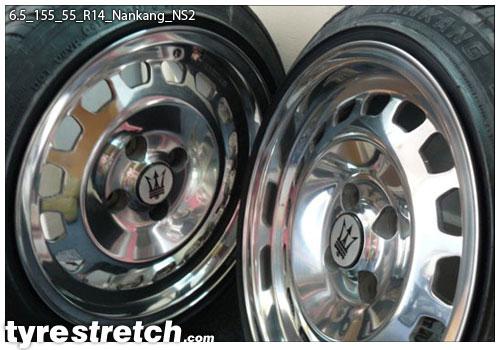 An example of tyre stretch: 155/55 R14 on 6.5J – NANKANG