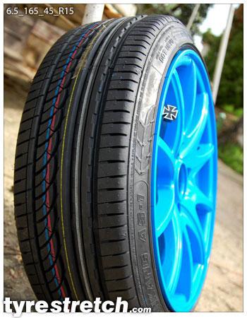 An example of tyre stretch: 165/45 R15 on 6.5J