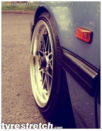 An example of tyre stretch: 165/50 R15 on 6.5J – BRIDGESTONE