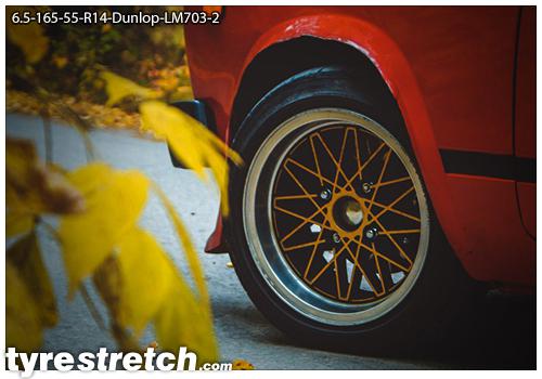An example of tyre stretch: 165/55 R14 on 6.5J – DUNLOP