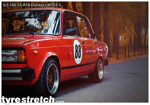 An example of tyre stretch: 165/55 R14 on 6.5J – DUNLOP