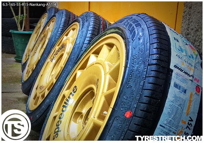 An example of tyre stretch: 165/55 R15 on 6.5J – NANKANG (SPEEDLINE)