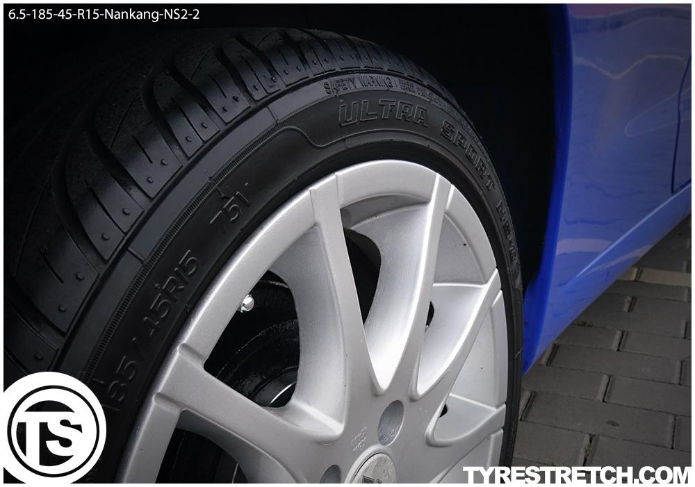 An example of tyre stretch: 185/45 R15 on 6.5J – NANKANG