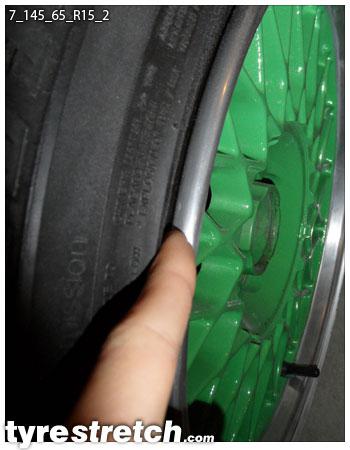 An example of tyre stretch: 145/65 R15 on 7.0J