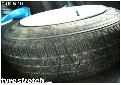 An example of tyre stretch: 145/80 R14 on 7.0J