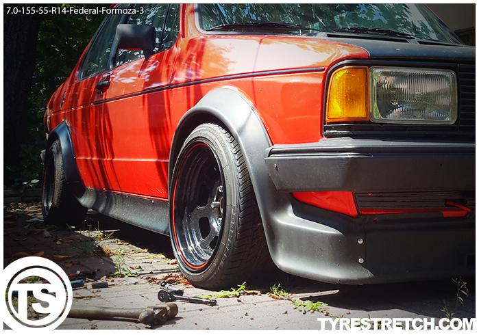 An example of tyre stretch: 155/55 R14 on 7.0J – FEDERAL