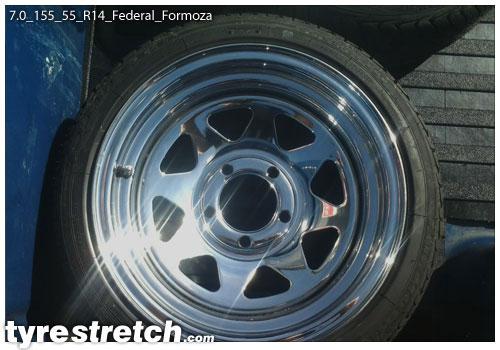 An example of tyre stretch: 155/55 R14 on 7.0J – FEDERAL