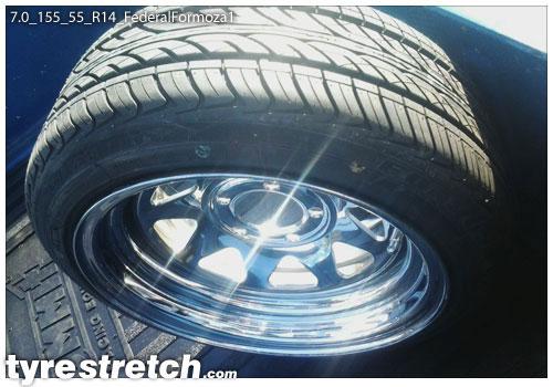 An example of tyre stretch: 155/55 R14 on 7.0J – FEDERAL