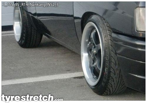 An example of tyre stretch: 155/55 R14 on 7.0J – NANKANG
