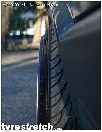 An example of tyre stretch: 155/55 R14 on 7.0J – NANKANG