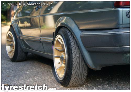 An example of tyre stretch: 155/55 R14 on 7.0J – NANKANG
