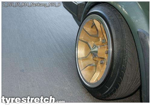 An example of tyre stretch: 155/55 R14 on 7.0J – NANKANG