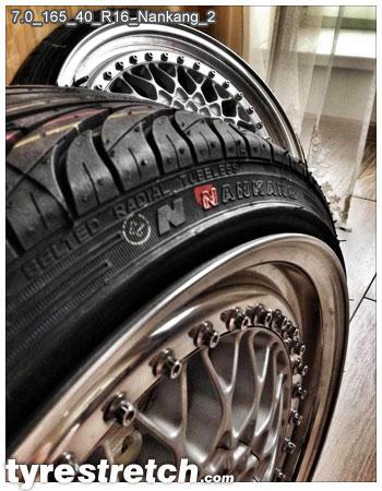 An example of tyre stretch: 165/40 R16 on 7.0J – NANKANG