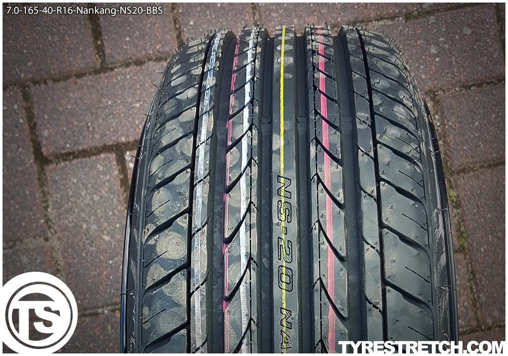 An example of tyre stretch: 165/40 R16 on 7.0J – NANKANG (BBS)