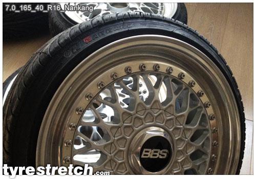An example of tyre stretch: 165/40 R16 on 7.0J – NANKANG