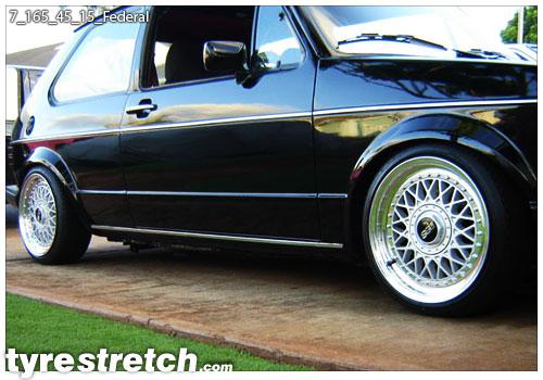 An example of tyre stretch: 165/45 R15 on 7.0J – FEDERAL