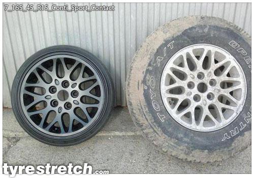 An example of tyre stretch: 165/45 R15 on 7.0J – CONTINENTAL