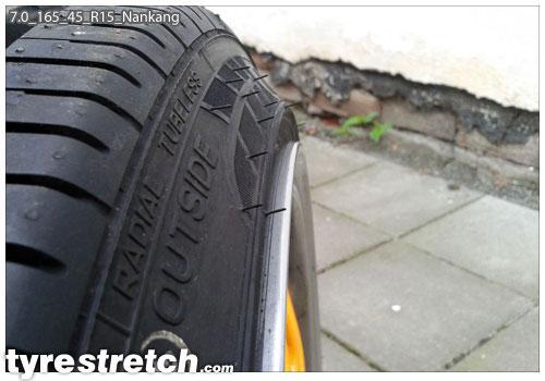 An example of tyre stretch: 165/45 R15 on 7.0J – NANKANG