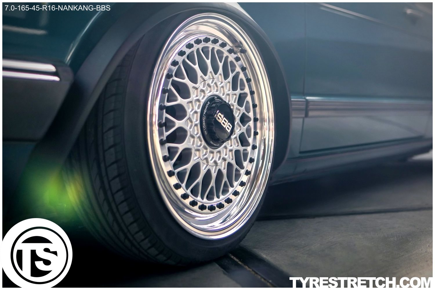 An example of tyre stretch: 165/45 R16 on 7.0J – NANKANG (BBS)