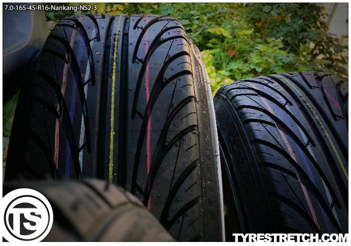 An example of tyre stretch: 165/45 R16 on 7.0J – NANKANG