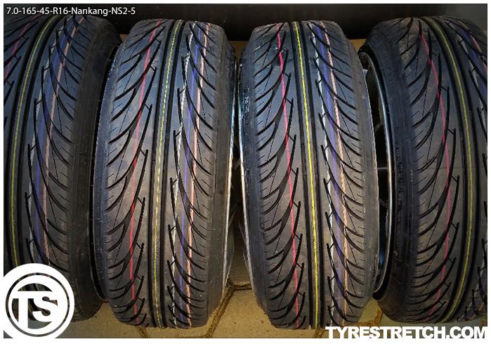An example of tyre stretch: 165/45 R16 on 7.0J – NANKANG