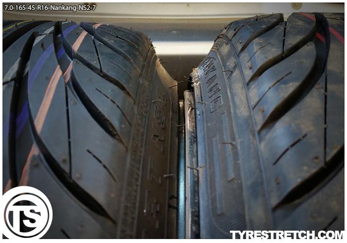 An example of tyre stretch: 165/45 R16 on 7.0J – NANKANG