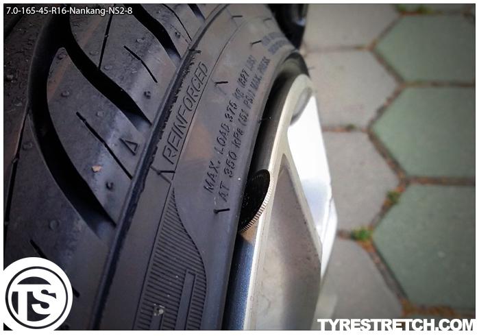 An example of tyre stretch: 165/45 R16 on 7.0J – NANKANG