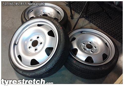 An example of tyre stretch: 165/45 R17 on 7.0J – NANKANG