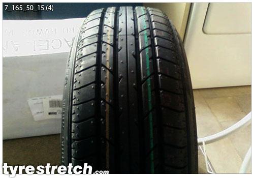 An example of tyre stretch: 165/50 R15 on 7.0J